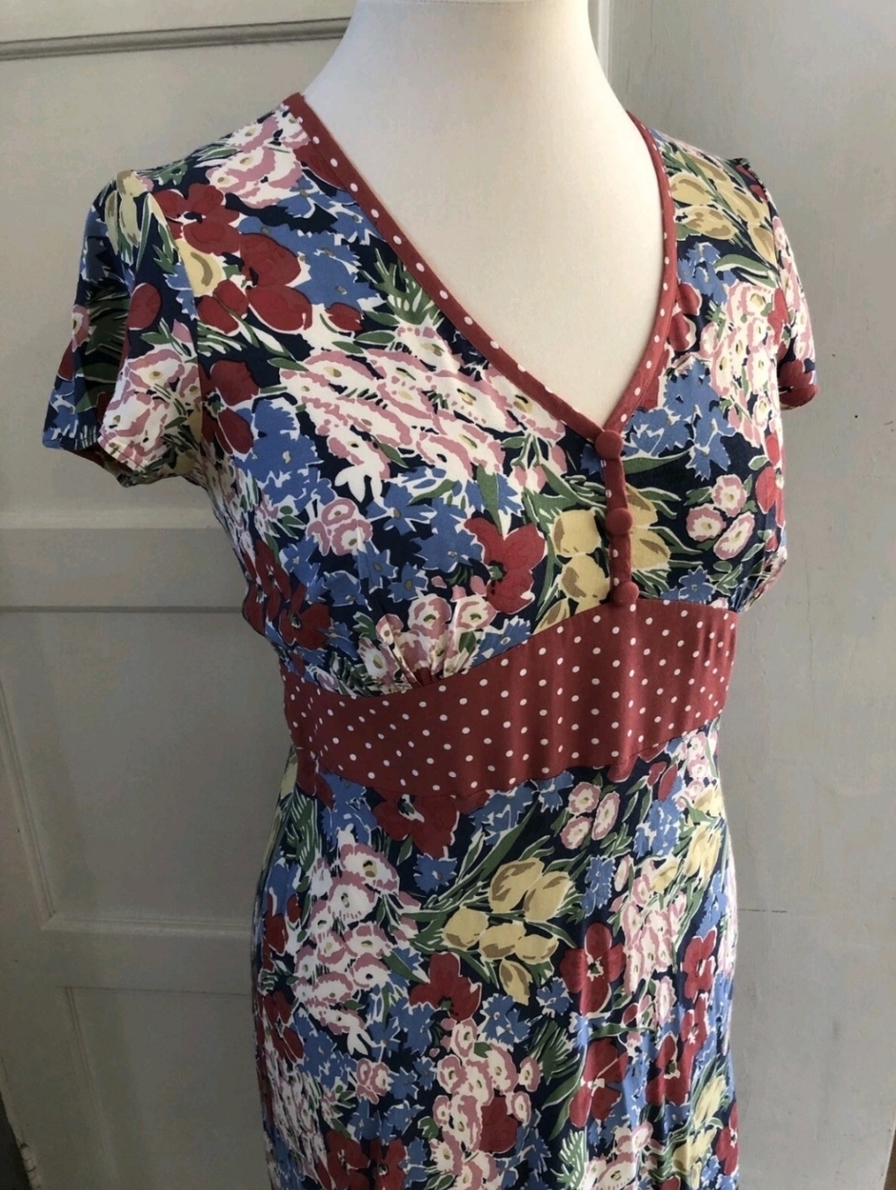Boden Vintage Tea Dress M 1940's Style Polka Dots Floral - Picture 3 of 10